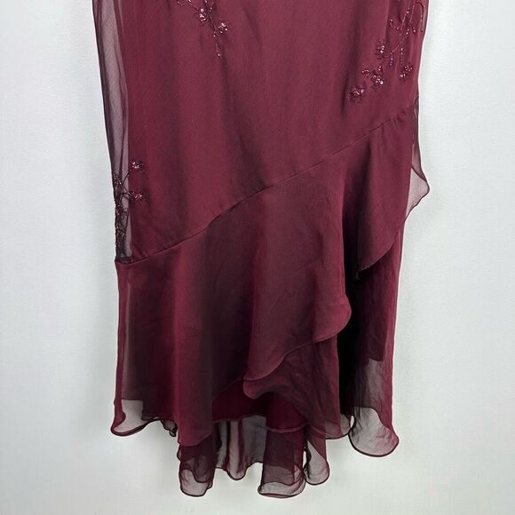 Alex Evenings Women’s Plus Size Burgundy Maroon Drape Beaded High Low Hem Dress - Picture 15 of 16